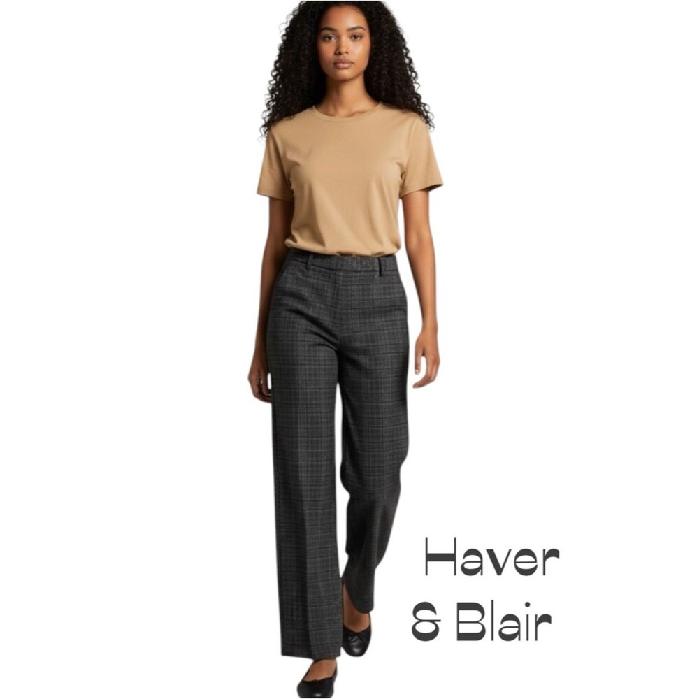 Haver & Blair Gray Plaid Wide-Leg Dress Pants NWOT Size S Academia